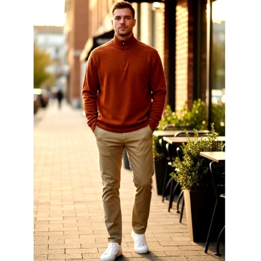 Agave Designer Mens Rust Brown 1/4 Zip Thermal Top - Size XXL
